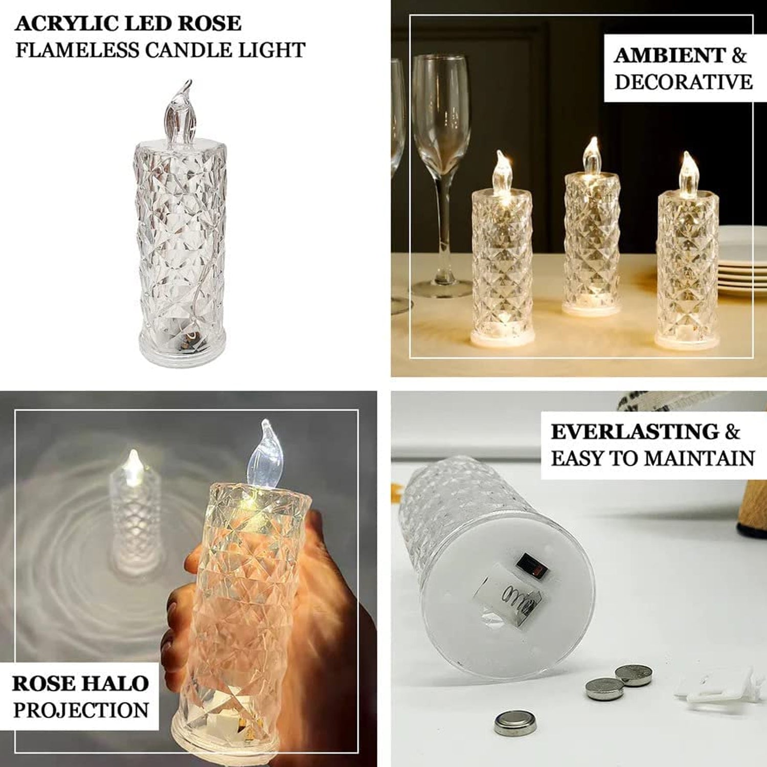 8439 Rose Candles LED Flameless and Smokeless Decorative Acrylic Transparent Candles Led Tea Light Candle Perfect for Gifting, Home, Diwali, Christmas, Crystal Candle Lights (1 Pc) (MOQ :- 12 pc ) 8439 Rose Candles LED Flameless and Smokeless Decorative Acrylic Transparent Candles Led Tea Light Candle Perfect for Gifting, Home, Diwali, Christmas, Crystal Candle Lights (1 Pc) (MOQ :- 12 pc )
